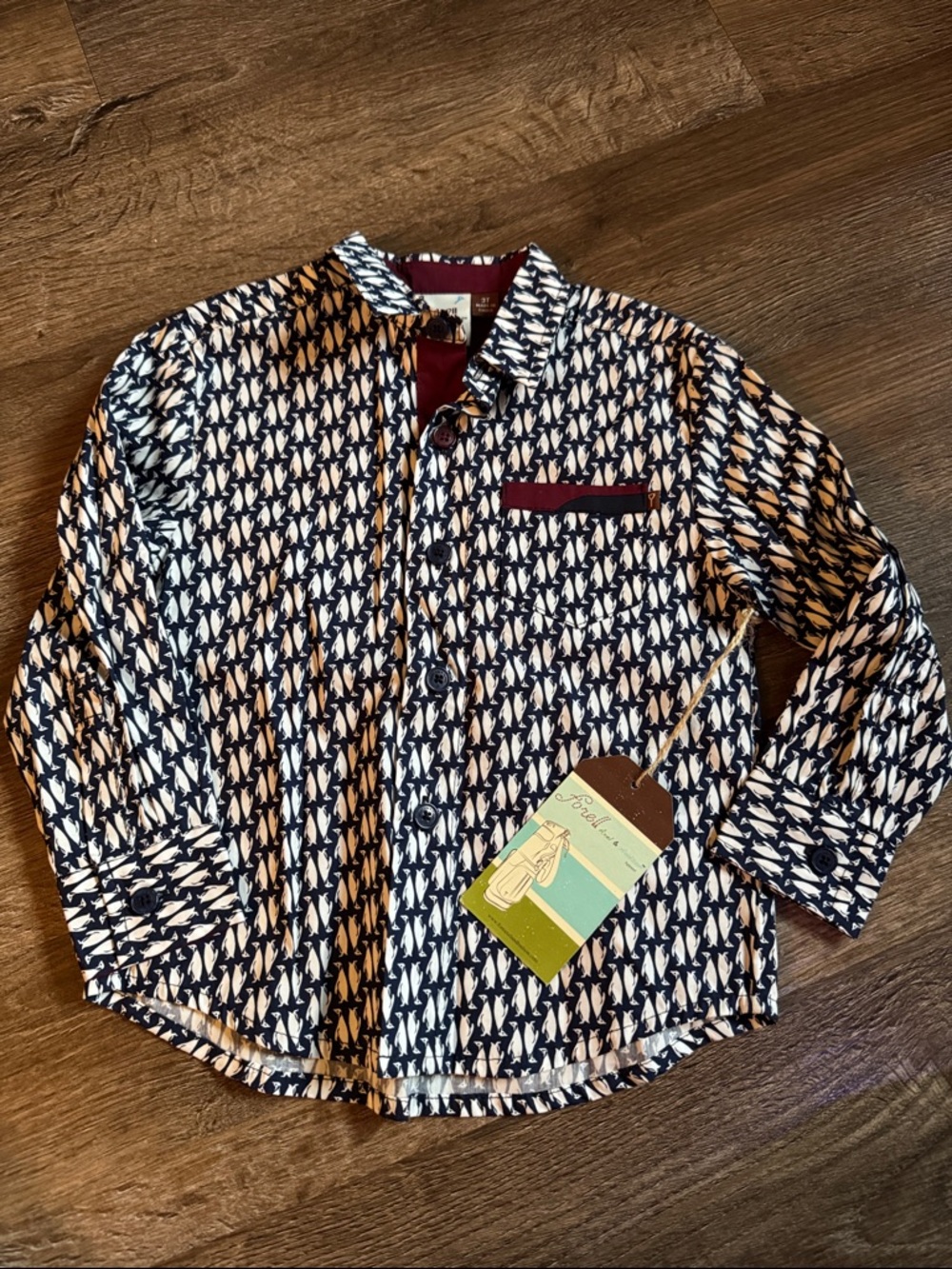 Fore!! Boys Boutique Navy & White Printed Button-Down Shirt with Maroon Trim